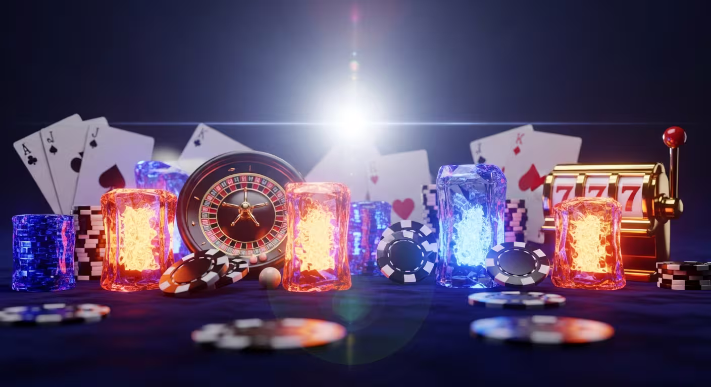 Warm glowing casino scene with subtle sound waves and elegant lighting